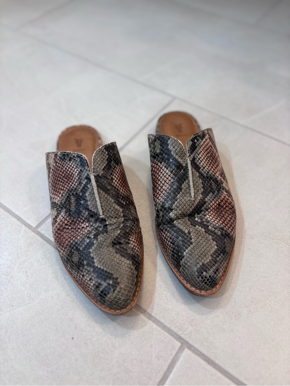 Frye Snake-Print Leather Slide Mules - Brown & Black